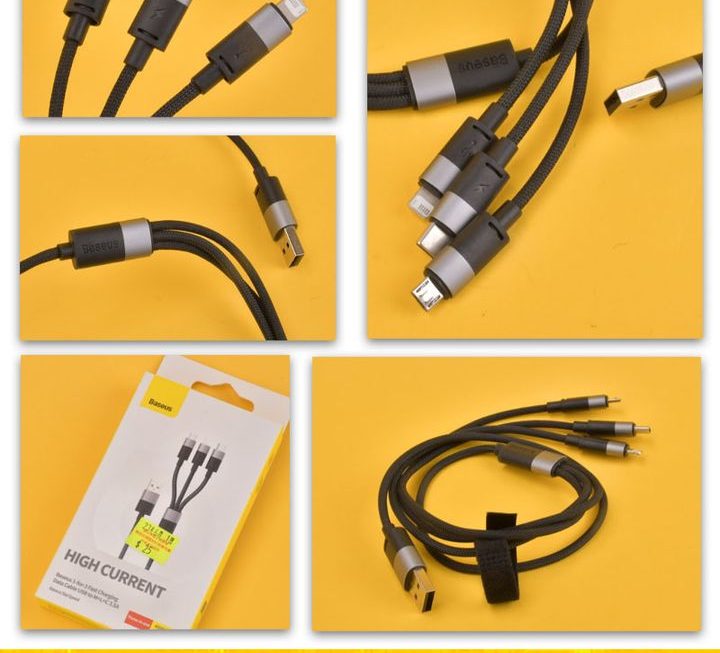 baseus三合一數據充電線~$25