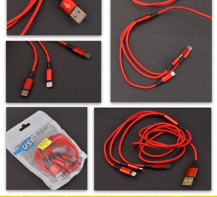 三合一USB數據充電線~$5