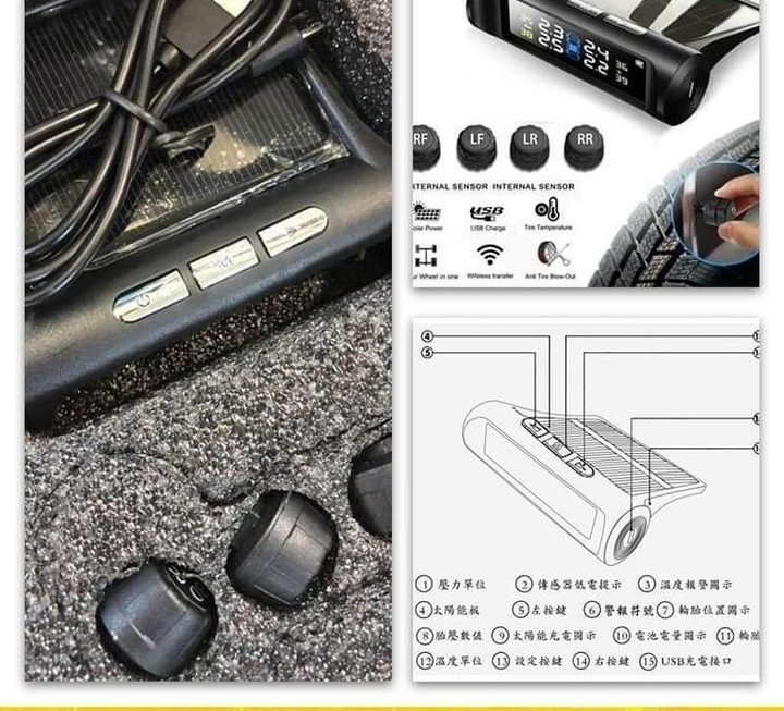 太陽能TPMS汽車輪胎胎壓錶~$149