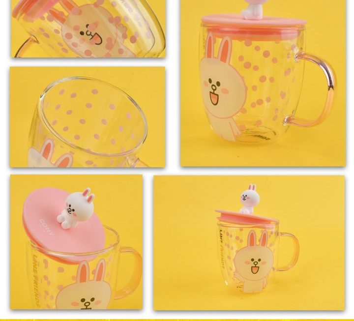 Line friends 玻璃水杯連蓋~$55