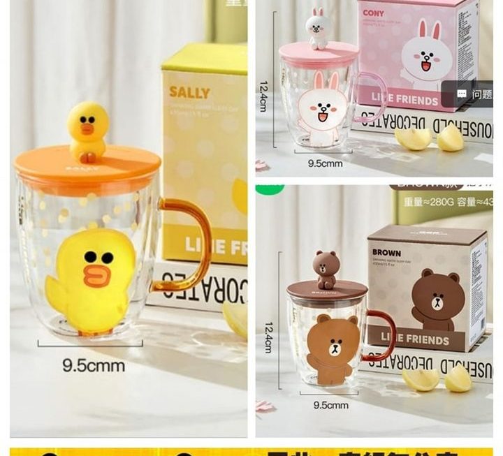 Line friends 玻璃水杯~$55/款