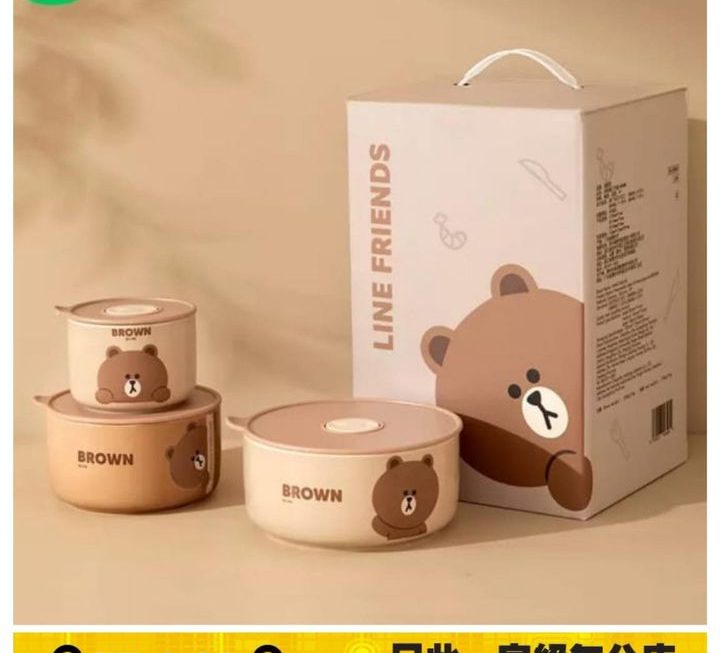 Line Friends brown 主題碗具套裝~$79