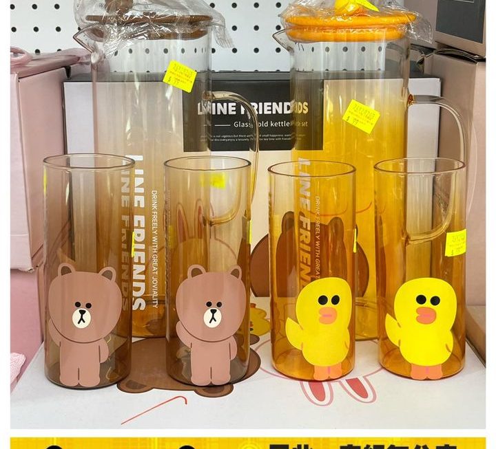 Line friends玻璃水壺連水杯套裝~$89/套