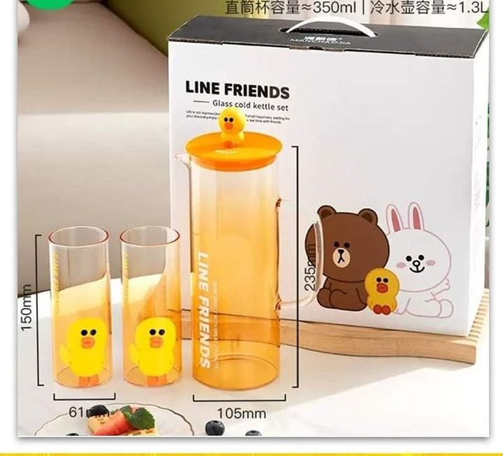 Line friends玻璃水壺連水杯套裝~$99/套