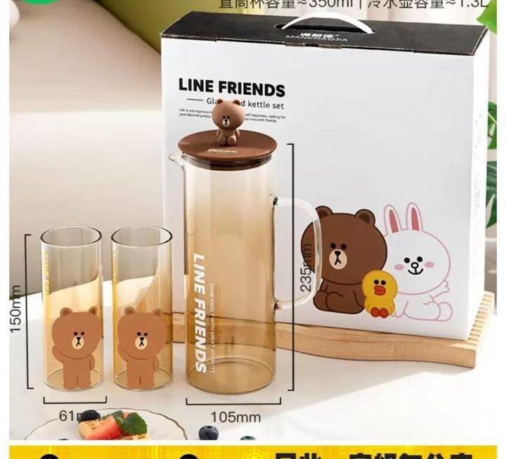 Line friends玻璃水壺連水杯套裝~$69/套【特價】