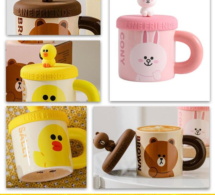 Line Friends主題陶瓷水杯連蓋~$39/隻