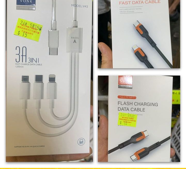 VONK各款數據充電線~$10至$15不等