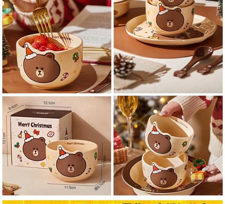 LINE FRIENDS 聖誕陶瓷碗~$25