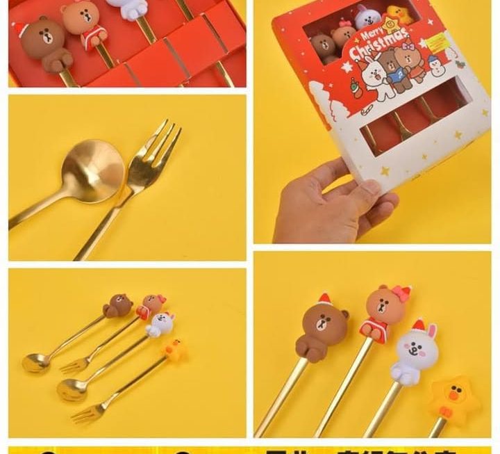 Line friends 可愛聖誕造型餐具四件套裝~$59
