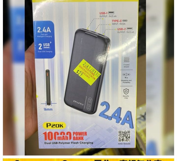 awei.P20K流動充電器 ~$29