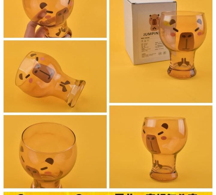 水豚圖案玻璃杯~$19