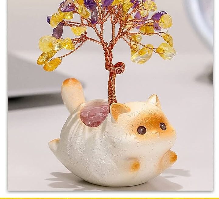 暹羅貓黃紫水晶發財樹擺設~$29