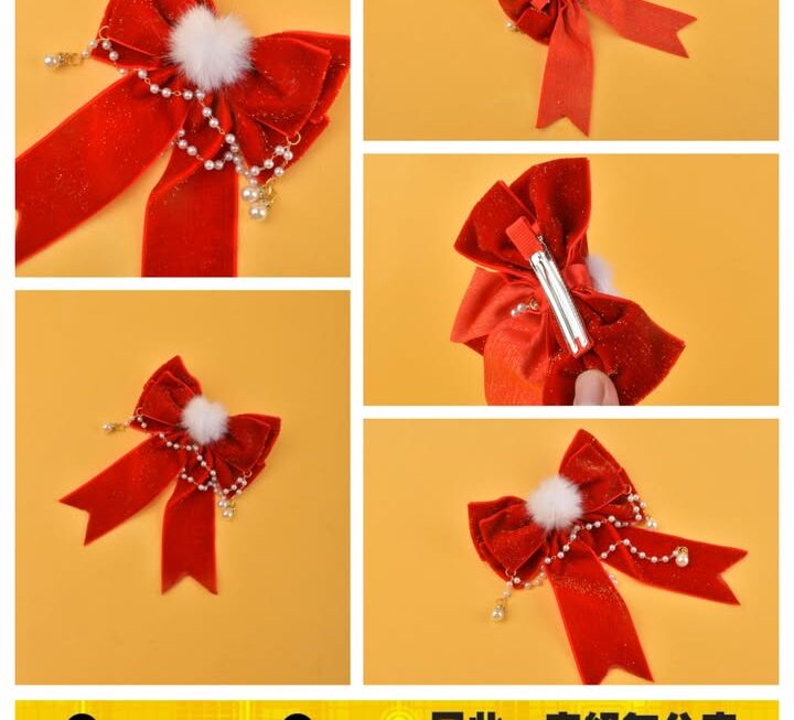 賀年絨毛蝴蝶結髮夾 ~$9