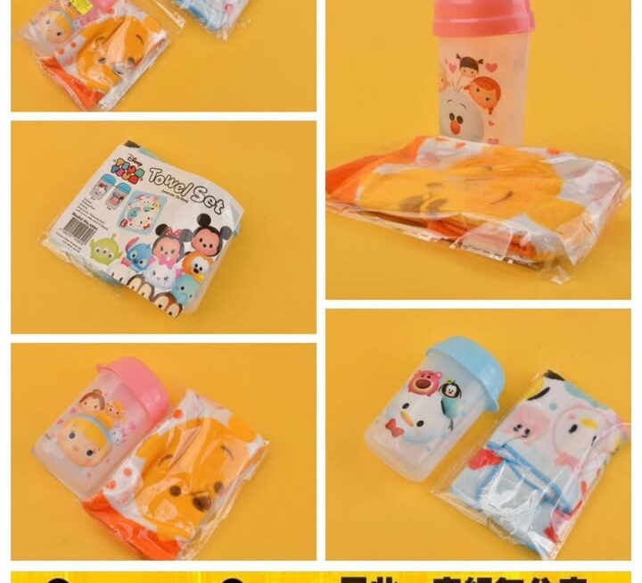 Disney圖案毛巾連收納盒~$20/款