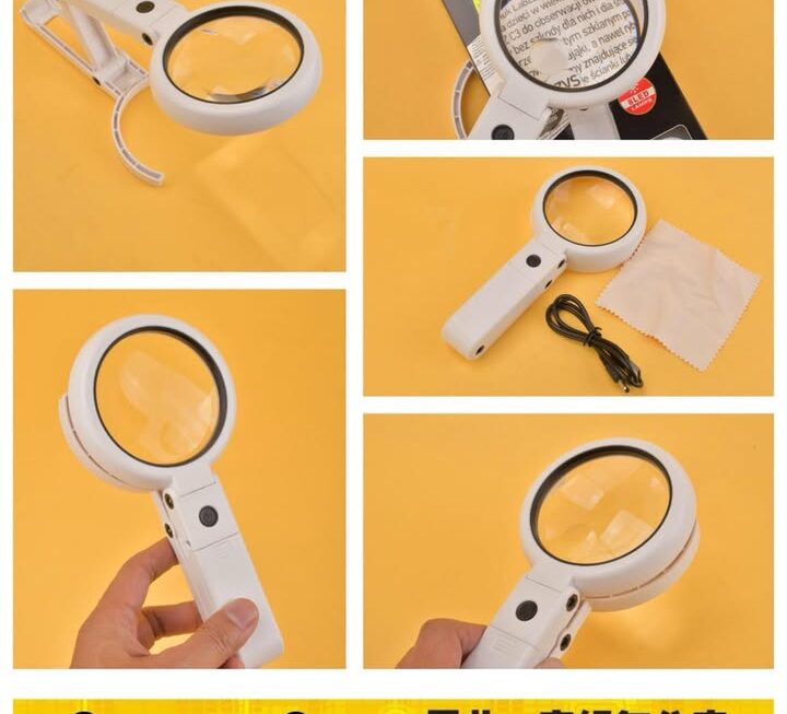 LED雙電路桌面手持摺疊式放大鏡 ~$29